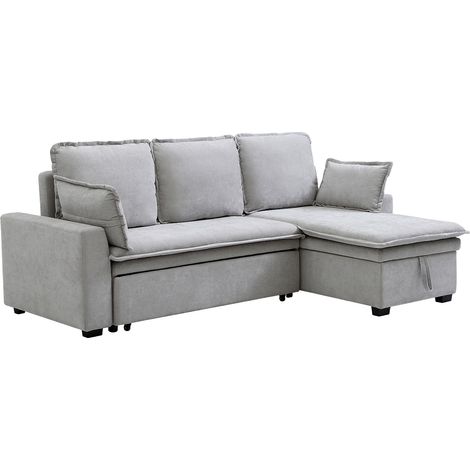 Divano letto angolare reversibile in tessuto grigio chiaro ZAKILA