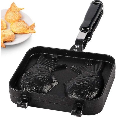 Japanisches Taiyaki-Waffeleisen, Fischwaffel, antihaftbeschichtet mit Edelstahl-Backplatte, 2 Seiten (1/4)