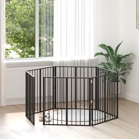 Puerta para perros 6 pcs Negro 80 x 80 cm Acero Galvanizado