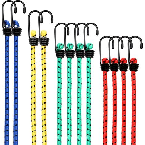 BEBUSINGOTO 12-teiliges Set mit Gummiseilen und Haken, elastischen Spannern, elastischen Seilen, elastischen Bändern, elastischen Kordeln und Gummibändern mit Haken für Fahrrad, Auto und Zelt (1/4)