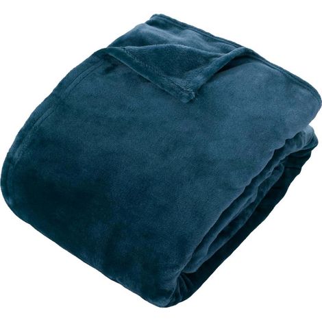 Plaid en Flanelle Uni "Ollis" 240x260cm Bleu