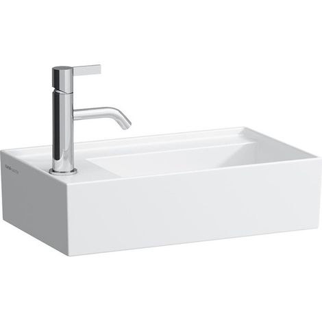 Lave-mains KARTELL 460 x 280 mm, plage de robinetterie à gauche sans trop-plein, version 1 trou de robinetterie blanc LCC LAUFEN