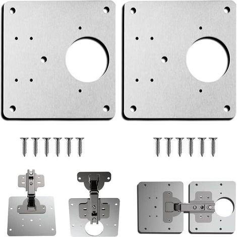 10 Plaques de réparation, 9x9cm, acier inoxydable, avec vis, pour charnières d'armoire, cuisine