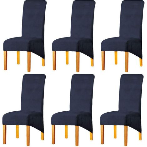 Samt Stuhlhussen 6er Set, abnehmbar & waschbar, marineblau (1/5)