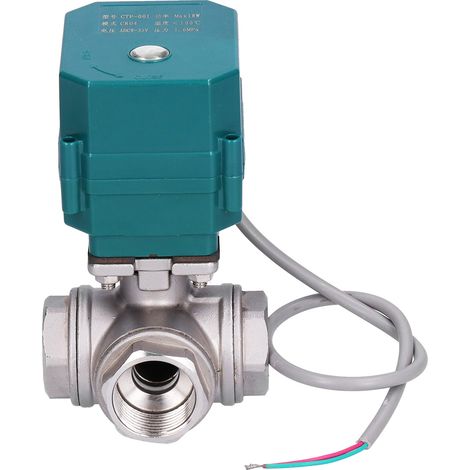 Robinet à boisseau sphérique motorisé 3 voies en acier inoxydable, type L, avec servomoteur intégré pour contrôle de canalisation. (1/5)
