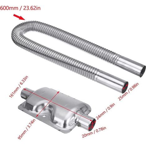 Kit attenuatore di scarico da 600 mm per riscaldatori ad aria diesel – diametro 24 mm, ideale per parcheggi auto