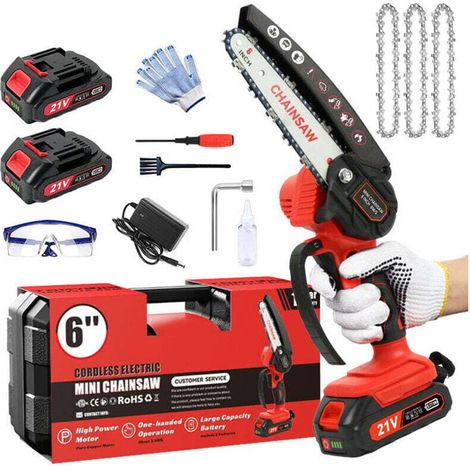 Mini Electric Chainsaw, 6-Inch Electric Chainsaw with 2 Batteries, 1 Chainsaw + 1 Guide Bar, 800W Cordless Mini Electric Chainsaw (1/5)