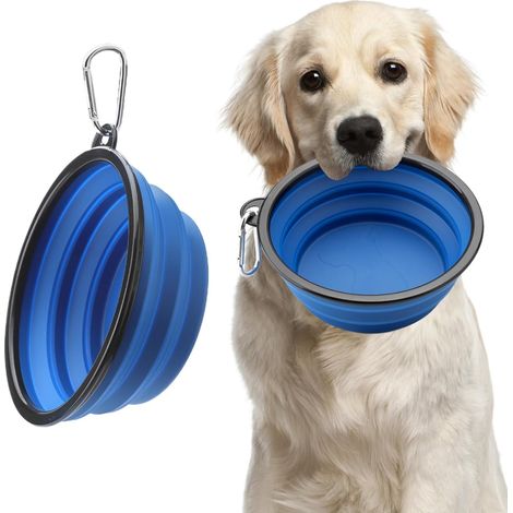 Lot de 2 gamelles de voyage pliables pour chien - 1000 ml / 35 oz - En silicone - Avec crochet - Avec mousqueton - Pour camping, randonnée, chiens et chats (1/5)