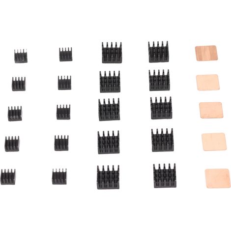 Kit de 25 dissipateurs thermiques en aluminium pour Raspberry Pi 2B/3B/4B. Dissipation thermique optimale. Large compatibilité.