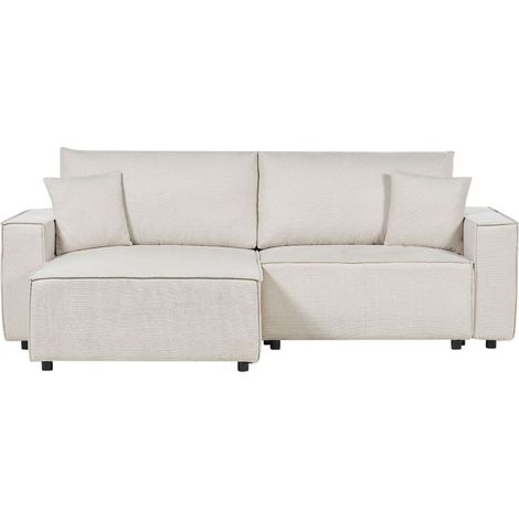 Sofa Bed 3 Seater KARILA Fabric Light Beige with Storage Right Hand