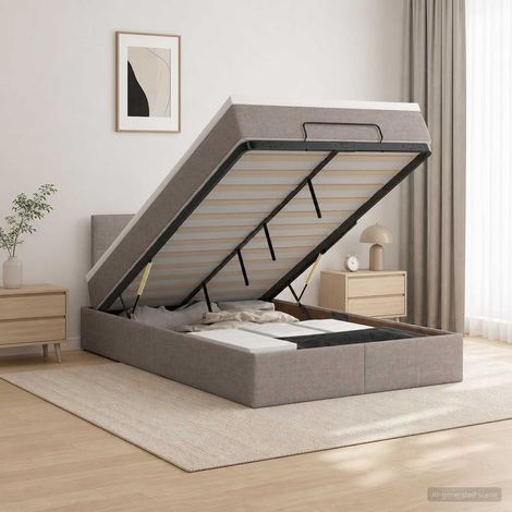 Lit ottoman avec matelas Taupe 120 x 190 cm Tissu (1/5)