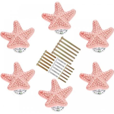 （6 Pièces） Bouton de Meuble en Forme d'Etoile de Mer de différentes tailles, poignee de meuble cuisine en céramique,pour Placard Armoire Cuisine, Chambre d'enfant (Rose) (1/4)