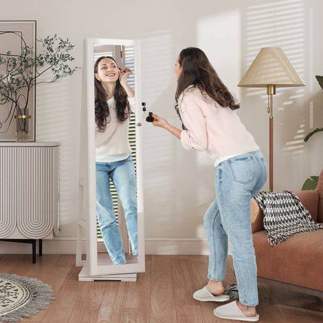 Armoire à Bijoux pivotante verrouillable boîte à bijoux avec Miroir - Armoire Bijoux Multi-Rangement - en Bois Blanc (1/5)