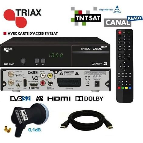 Décodeur Satellite - TRIAX - THR 9900 HD - Carte TNTSAT - Câble HDMI 2M - LNB 1 Sortie