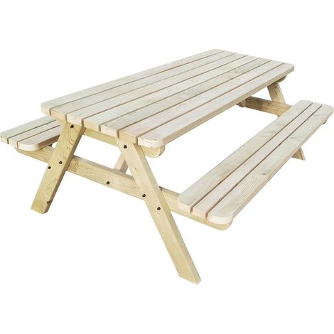 5ft (150cm) Pub style picnic table and bench, natural (light-green) finish, Fortem rounded corners (1/3)