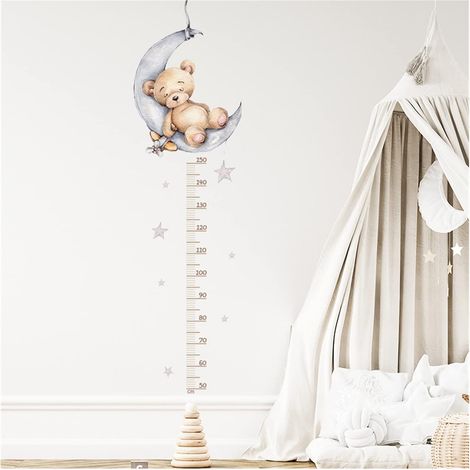 Wandaufkleber „Mondbär“ – Plüsch-Wachstumsmesslatte für Schlafzimmer, Kinderzimmer