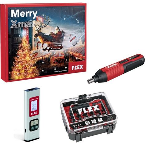 Flex – Calendrier de l'Avent 2024 – Visseuse sans fil SD 5-300 4.0 – Télémètre laser ADM 30 smart – Boîte d'embouts 31 pièces