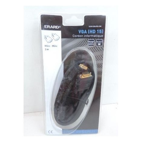 Cordon informatique VGA (HD 15) mâle/mâle longueur 2m Filtré Perform ERARD 7502