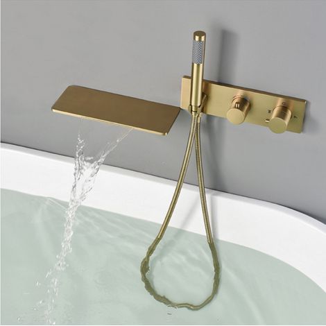 Mitigeur de bain mural thermostatique doré brossé, Léno (1/5)