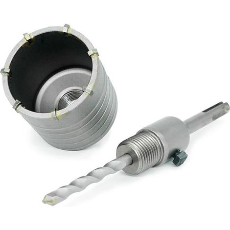 Scie cloche pour béton, marbre, brique, pierre, maçonnerie – scie cloche en carbure avec adaptateur et 8 forets pilotes de 110 mm – foret à carottage pour béton (1/4)