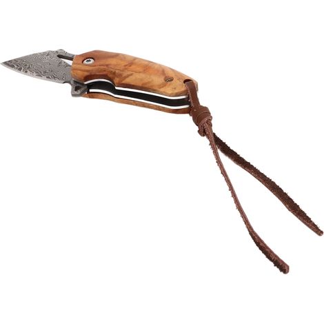 Couteau de poche, lame en acier damassé haute dureté, manche en bois d'olivier, couteau pliant, adapté à l'épluchage en extérieur. (1/5)