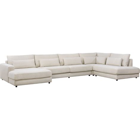 HILONA U - Canapé panoramique tissu beige - Angle gauche