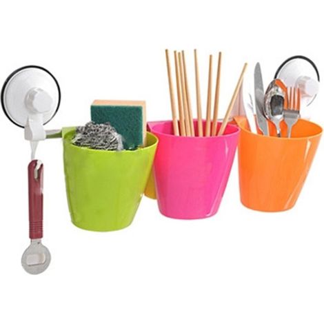 Trade Shop - Juego De Barras De Acero Con Ventosas 3 Bandejas Para Baño Cocina -