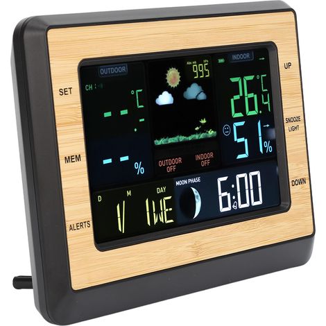 Station météo numérique couleur avec écran, moniteur de température et d'humidité pour intérieur et extérieur (1/5)