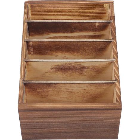 Boîte de rangement temporaire en bois à 5 compartiments pour téléphones portables, idéale pour le bureau. (1/5)