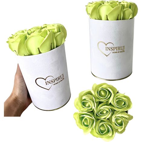 Flowerbox Inspiruj - Scatola bianca con rose di sapone - n. 15 Verde (1/5)
