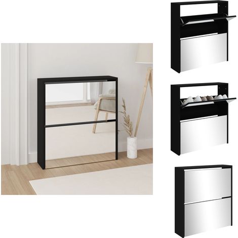 Schuhschrank mit Spiegel 2 Fächer Schwarz 63x17x67 cm - Schuhschrank - Schrank - Schuhregal - Garderobe - Einbauschrank (1/5)