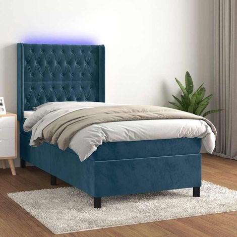 Cama box spring colchón y LED terciopelo azul oscuro 80x200 cm (1/5)