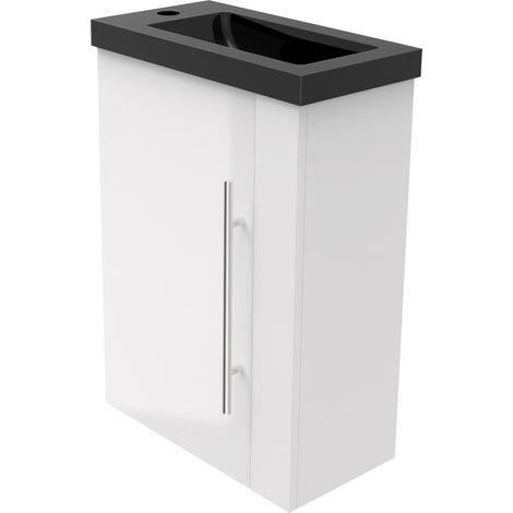 45cm Waschbecken mit Hochglanz Weiß Unterschrank Gäste WC Waschbecken mit Mineralguss Schwarz (1/5)