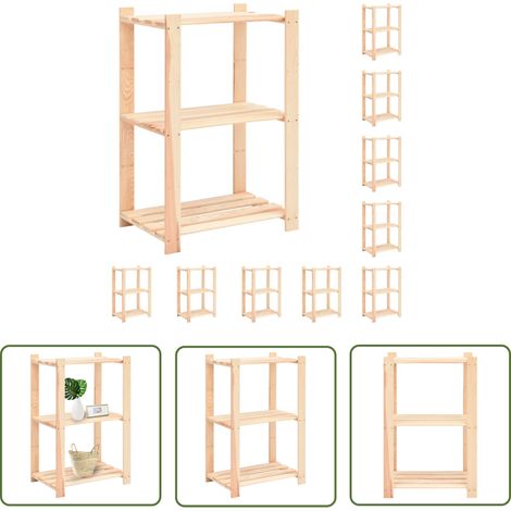 The Living Store Étagères de rangement à 3 niveaux 10 pcs 60x38x90 cm Pin 150 kg - Etagere De Rangement - Étagères Murales - Rangement Maison - Rangement Atelier - Meuble De Rangement (1/5)