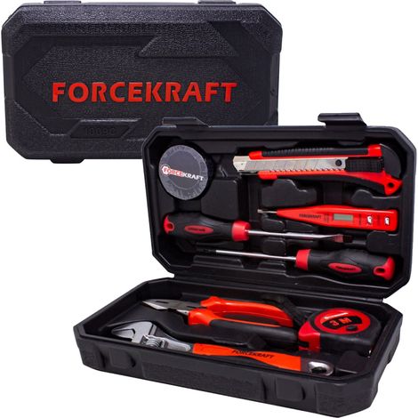 Werkzeugset im 9-teiligen Koffer mit Zange, Schraubendrehern und Hammer von Forcekraft