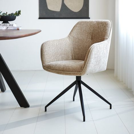 Chaise de salle à manger pivotante en chenille beige Camiel (1/5)