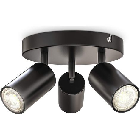 Plafonnier LED - 3 Lampes Rotatives - Tension 85-265 V - Puissance 18 W - Lumière Chaude - Noir - 190 x 145 x 55 mm - 1 Pièce (1/5)