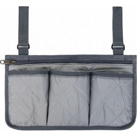 Sac de rangement latéral pour accoudoir de fauteuil roulant, gris (1/2)