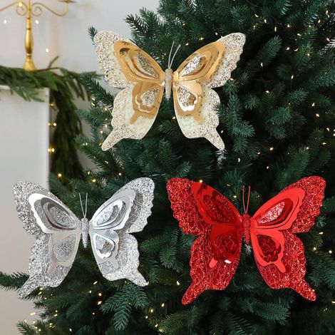 Papillon De Décoration De Noël - 25 X 20 Cm - En Plastique - Pour Arbre De Noël Guirlande Et Mur - 1 Pièce (1/5)