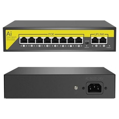 Switch di rete PoE ethernet 8 porte POE + 2FE RJ45 10/100Mbps 120W Art.88414