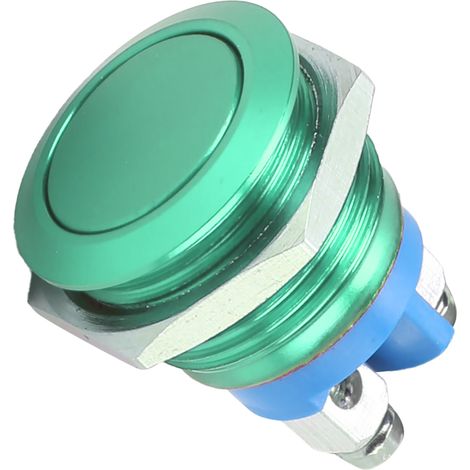Bouton poussoir métal inox 16mm plat rond étanche auto-rétablissement 220V interrupteur vert (1/5)
