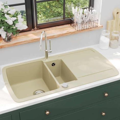 Évier de cuisine Granit Double lavabo Beige (1/5)