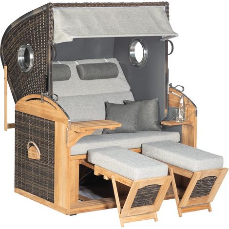 Strandkorb Rustikal 305 Z Comf KS-Geflecht vintage-br. Teak