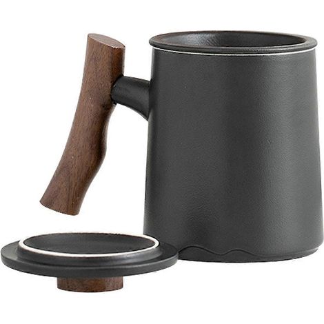 Tasse à thé en céramique avec filtre pour séparer les feuilles de thé, grande capacité, en céramique noire. (1/5)