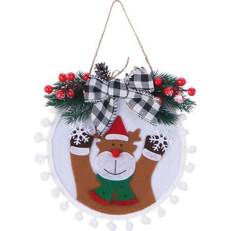 1 Weihnachtskranz mit Weihnachtsmannmotiv, künstlichen Tannenzweigen, Schleife, Tür- und Wanddekoration (1/5)