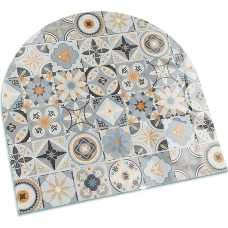 Plaque Carrée en verre trempé décorative de protection de sol sous cheminée Motifs mosaïques sur carreaux 100x100 cm (1/5)