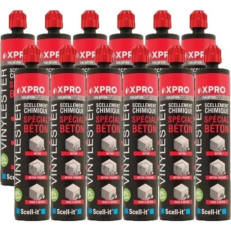 Scell-It – Lot de 12 cartouches scellement chimique 300ml – Spécial béton – Résine vinylester – Très haute résistance mécanique