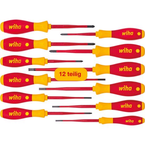 Wiha Schraubendreher Set 12-teilig Elektriker VDE geprüft, isoliert 1.000 V (41003) I Profi Schraubenzieher Set mit dünner Spitze Schlitz/Kreuz/Kreuzschlitz/Torx/Plusminus I Elektriker Werkzeug