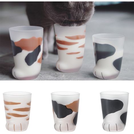 Mug en verre avec motif pattes de chat et de tigre (1 pièce) - Idéal pour le bureau, le café ou le petit-déjeuner - Cadeau (1/5)