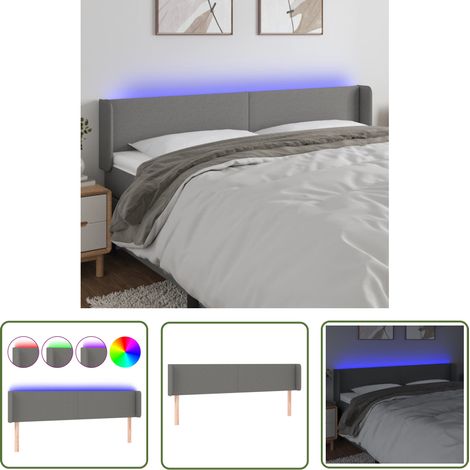 Tête de lit à LED Résistante et économique, Panneau de lit, Gris foncé 203x16x78/88 cm Tissu OIB7730E (1/5)